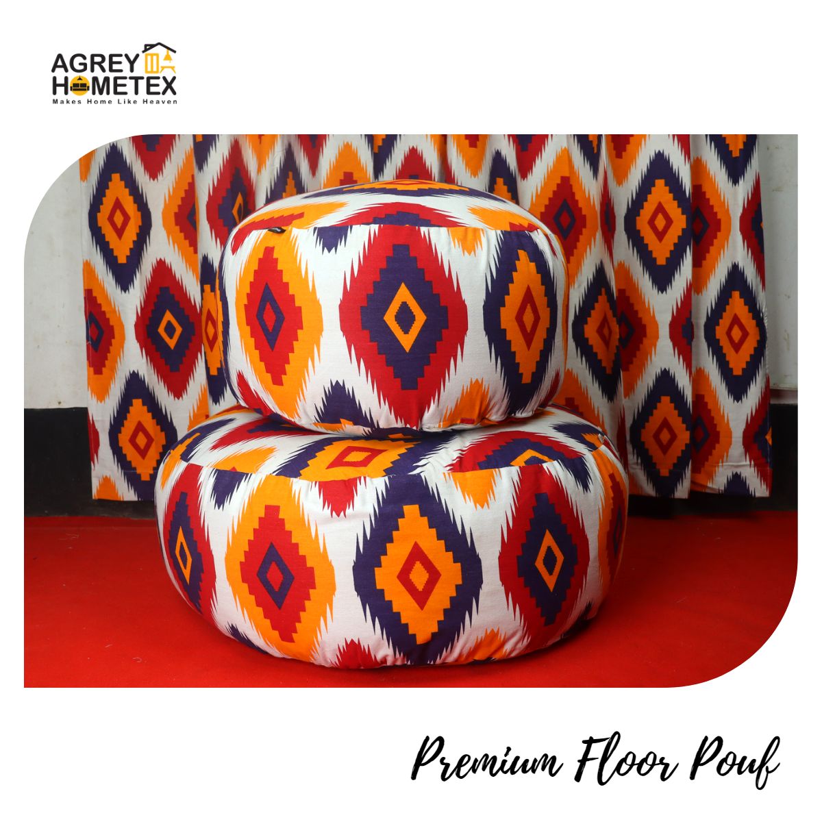 Premium Quality Floor Pouf, Multicolor (24"x24"x12")_79175 Agrey Hometex